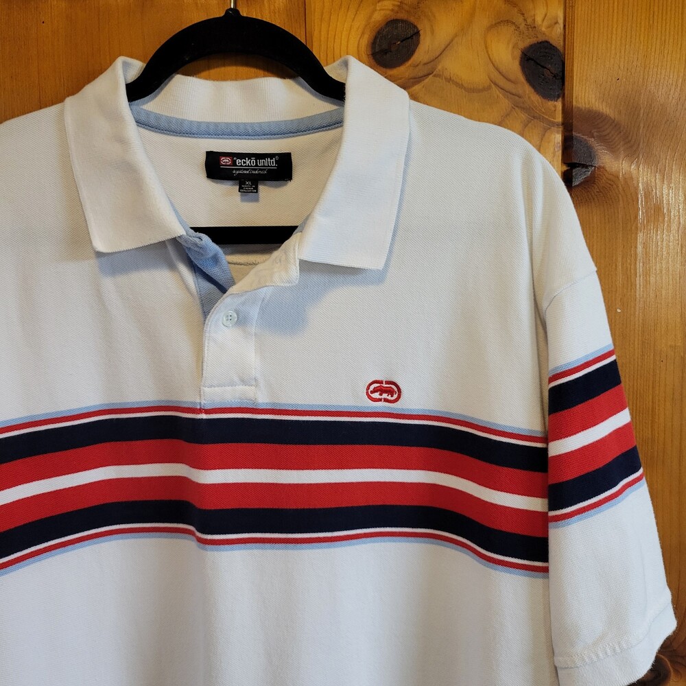 ecko unltd. XL White Cotton Polo Shirt with Stripes and Logo